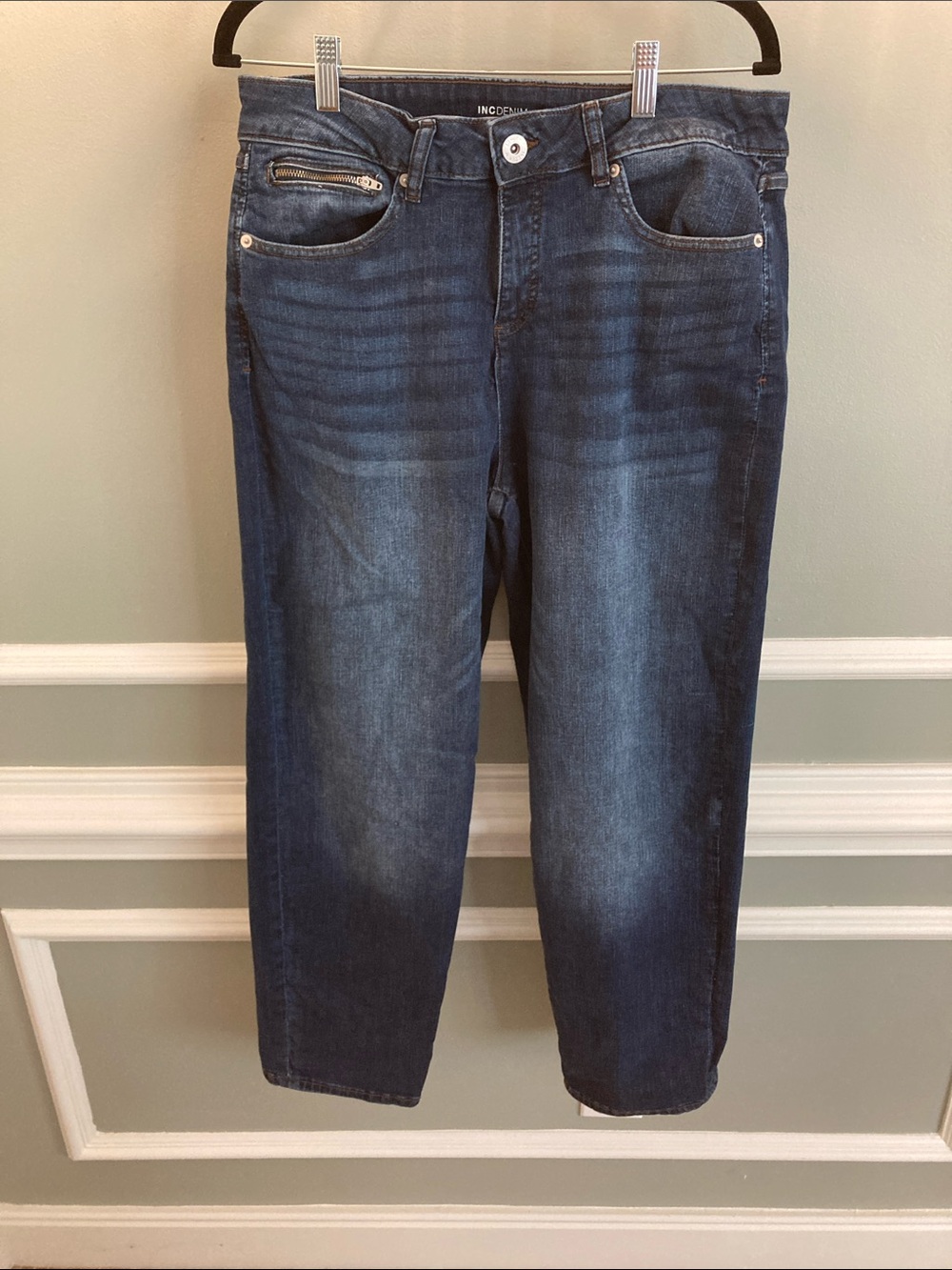 INC International Concepts Women's Medium-Dark Blue Mid Rise Boyfriend Jeans